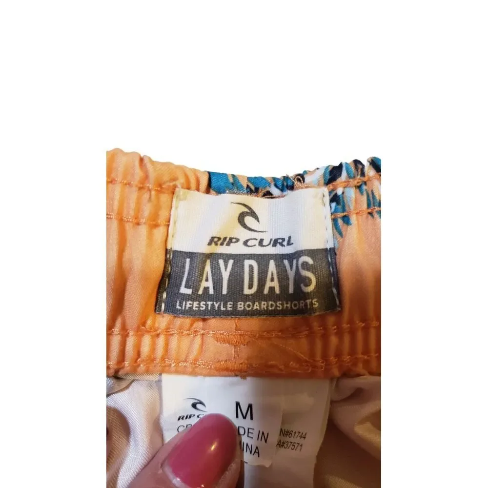 Rip Curl LayDays Swim Trunks‎ Size Medium Elastic Waistband Orange Palm Trees
